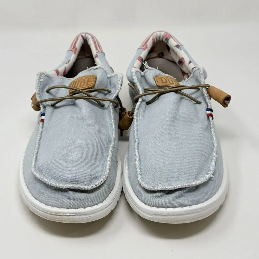 Hey Dude Wally Americana Shoes Mens 12 Blue Red Slip On Casual Preppy USA Flag